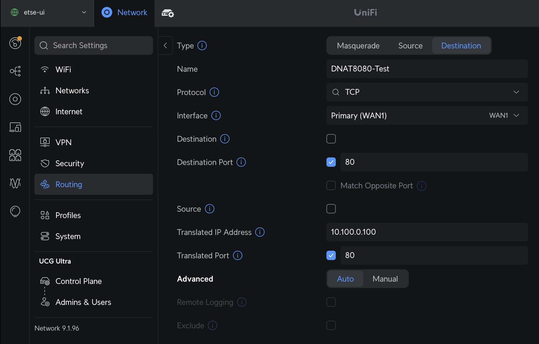 DNAT Config Example